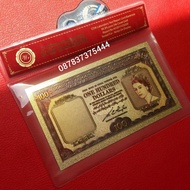 Souvenir goldfoil gambar uang 100 dollar malaya and british borneo