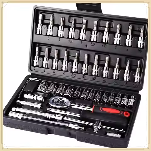 46Pcs Multifunctional Socket Wrench Set Ratchet Spanner Screwdriver Bits Car Maintenance Tools