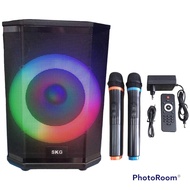 SKG ลำโพง Bluetooth 8 นิ้ว KG-048 ไมค์ลอย2ตัว รีโมท ไฟดิสโก้เต้นตามจังหวะเสียงเพลง ปิดเปิดได้ USB FM