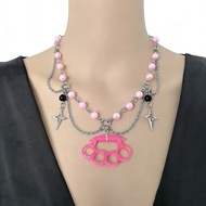 Streetwear Trendy Cyberpunk Boxing Gloves Starry Cross Necklace Handmade Decorative Accessories