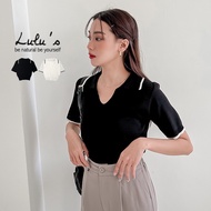 LULUS [A01220236] Y Lapel Color Matching Piping Short Sleeve Top 2 Colors220421
