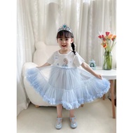 Girls Beautiful Frozen Princess Elsa Mesh Dress Birthday Gaun Baju Budak Perempuan Cantik