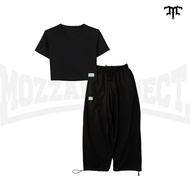 HITAM Mozzaproject Black Crop Tshirt and Plain Balloon Baggy