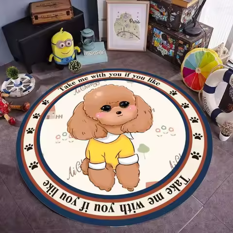 Cute Teddy Bear Round Rug with Take Me with You Text and Paw Print Border Carpet for Kids Room Nurse