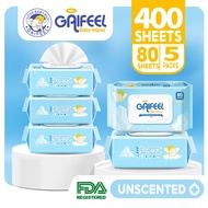 【💝Hot Sale💝】GAIFEEL Unscented Baby Wipes 80 Sheets Pack of 5 Wet Wipes For Baby Newborn Hypoallergen