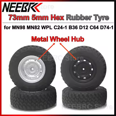 4PCS 73mm Crawler Off Road Rubber Tires Metal Wheel Hub 5mm Hex for RC Car MN98 MN82 WPL C24-1 B36 D