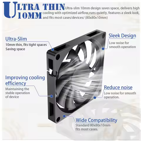 YOUNUON 80MM Fan 5V USB Fan 80x80x10mm 8cm DC 5V 12V 24V 8010 Fan Brushless Cooling Cooler PC Fan Co