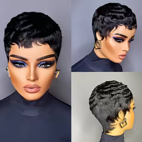 Short Pixie Cut Wigs Human Hair Short Straight Human Hair Wig for Women Bazilian Remy Hair Full Mach