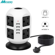 Tower Power Strip Vertical UK Plug Adapter Outlets 8 way AC Multi Electrical Sockets with USB Surge 