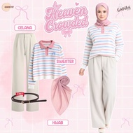 Kiyowo Cute Oneset (Knitted Sweater, Hijab, Pants) Feminine Trendy Women's Suit -GNK117