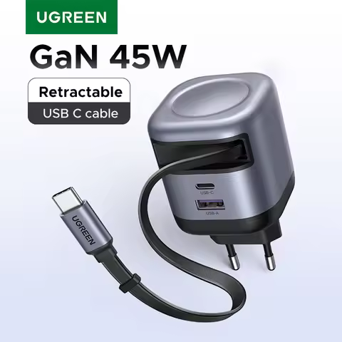 UGREEN 45W GaN Retractable Cable Charger UFCS PPS QC PD 3.0 For iPhone 17 16Pro Samsung S25 iPad Mac