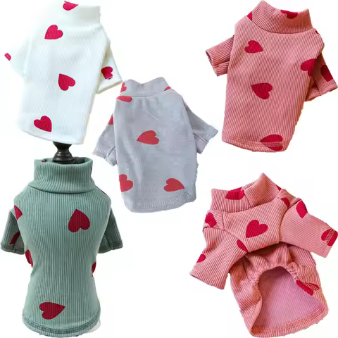 Dog Clothes Long Sleeve Pet Turtleneck Tshirt Heart Pattern Dog Hoodies Sweatshirt For Small Dogs Ch
