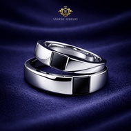 Black Onyx Couple Wedding Ring with Black Stone C92 – 950 Silver Palladium Platinum White Gold | SAN