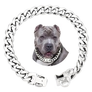 Silvery Dog Chain Collar 19mm Cuban Link Dog Collar with Snap Buckle Metal Dog Chain Collars for Pup