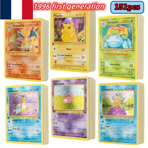 French 1996 1st Edition Pokemon Foil Flash Cards Pikachu Charizard Blastoise Venusaur Mewtwo Game Co