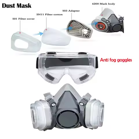 6200 Half Face Dust Mask Safety Work 503 5N11 Particle Filters Goggles Fit For Industrial Labor Pain