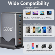 เครื่องชาร์จ GaN 500W USB แท่นชาร์จเดสก์ทอปเร็ว8พอร์ต3.0 QC PD USB Type C ชาร์จเร็วสำหรับแท็บเล็ตโทร