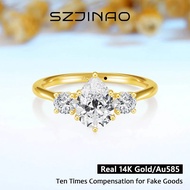 14k Gold Full Moissanite Diamond Ring for Women Teardrop Shape D VVS1 Bright Cut Genuine Au585 for W