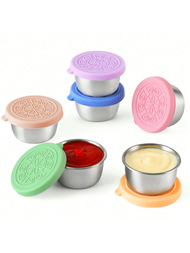 6 Packs Salad Dressing To Go Containers,1.6 Oz Small Stainless Steel Sauce Cups With Leakproof Silic