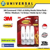 [SG SHOP SELLER] 3M Command 17001-6 Utility Hooks Value Pack - White / Medium / 12 Strips / Holds Up to 1.3kg