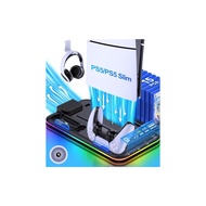 [New for 2023] PS5 Slim Stand PS5 Silm/PS5 Compatible Accessories PS5 Stand PS5/PS5 Silm Vertical Mounting Cooling Stand PS5/PS5 Silm Controller Charging Stand Two Simultaneous Charging 3-Stage Cooling PS5 Disc - Digital Dual-use cooling fan with charging