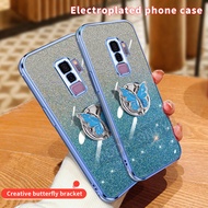 For Samsung Galaxy S9 Plus Case Soft Silicone Luxury Electroplated TPU SoftCase Galaxy S9Plus Phone Casing Back Cell Protective Shell Cover With Magnetic Butterfly Bracket