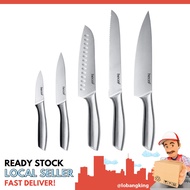 [sgstock] hecef Silver Kitchen Knife Set of 5, Satin Finish Blade with Hollow Handle, Includes 8" Ch
