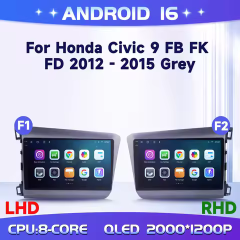 Android 16 For Honda Civic 9 FB FK FD 2012-2015 9"Car 4G Multimedia Radio BT Wireless Carplay 2K QLE