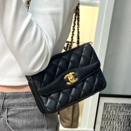 限量出售🆕Chanel黑金全皮迷你菱格紋風琴鏈條手提單肩斜挎包