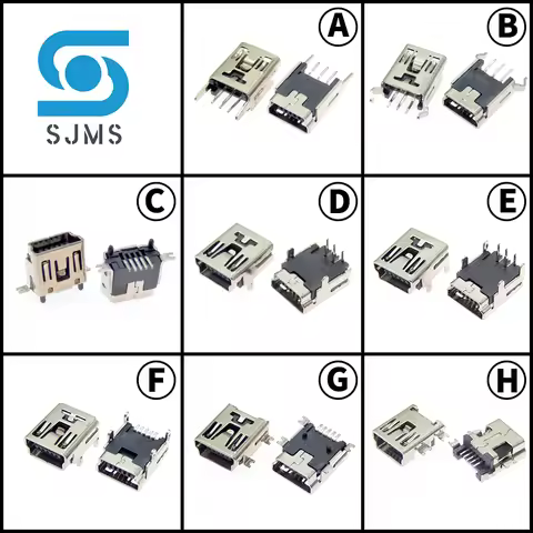 10 pcs Mini USB female SMT dip 5Pin 8 Type Flat Edge Connectors Port Jack Tail Mini B Socket Plug Te