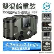 FB7 雙渦輪掛腰風扇 軍綠色 10000mAh 行動電源功能 100段無極調速 超長14小時續航 工地/戶外/露營 必備掛頸風扇 香港行貨
