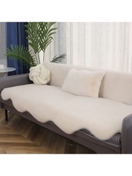 1個仿兔毛不規則米色沙發墊、床邊地墊,溫暖舒適的室內裝飾地毯