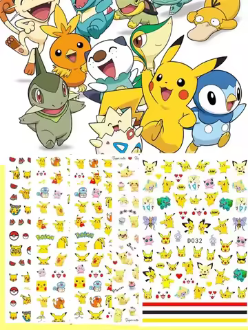 1PCS Cartoon Kawaii Pokémon Nail Stickers 3D Sanrio Hello Kitty Stickers For Nails Nails Accesories 