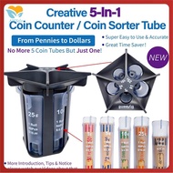 Coin Counter Coin Sorter Tube 5-In-1 Change Sorter Coin Organizer Change Counter Machine Coin Roller