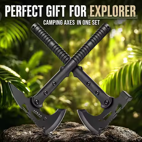 2Pcs Multifunctional Camping Axe Set Portable Tactical Hatchet with Sheath All-in-One Survival Tool 