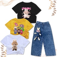 DOLL JEANS CULOT SET & GIRLS' CROPTOP T-SHIRT Kids Outfit Girl Girl Kids Outfit Kids Fashion