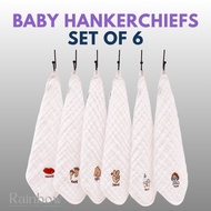 6 PIECE SET Quality Baby Toddler Kids Soft Cotton Embroided Gauze Handkerchief 30x30cm