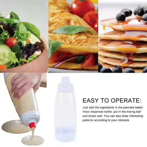 Reusable Pancake Batter Mixer Dispenser Bottle with Mix Ball Wire Whisk Squeeze Kitchen Shaker 1000m