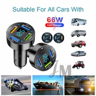 66W Car Charger QC USB 3.0 Quick Charger Adapter 4-Port PD Fast Charging Phone Charger for iPhone Xi
