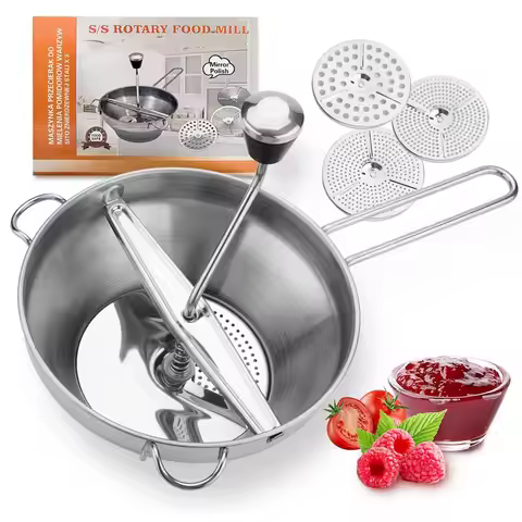 Steel Potato Ricer Vegetable Fruit Strawberry Puree Masher Grinder Manual Spiral Rotary Mill