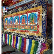 藏式佛堂装饰唐卡五方佛挂饰横幅 85cm*50cmTibetan Temple Decoration Thangka Five Dhyani Buddhas Hanging Banner 85cm*5