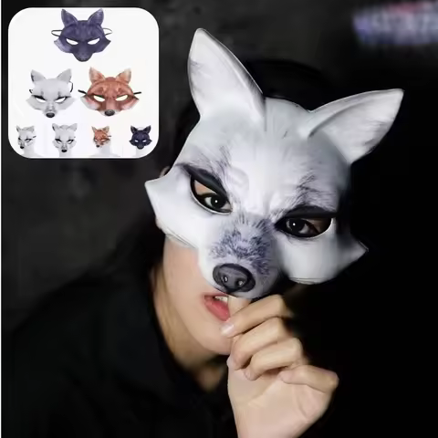 1/3/6PCS Half Face Halloween Mask Halloween Animal Mask Half Face Fox White Wolf Mask Animal Male an