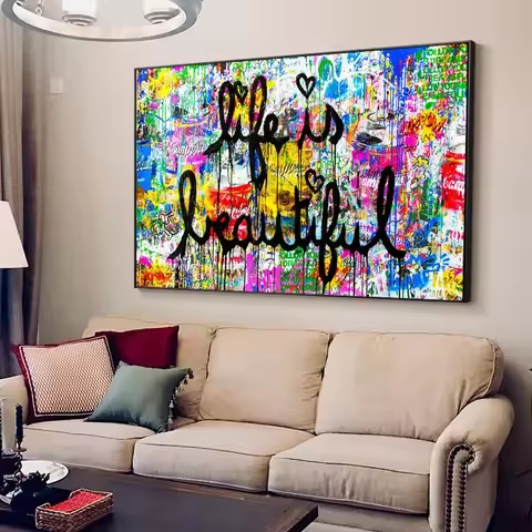 Banksy Street Graffiti Wall Art Life Is Beautiful Poster Prints Abstract Canvas Painting Home Decor 