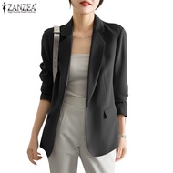 ZANZEA Women Korean Bartered Collar Long Sleeve Solid Color Blazer
