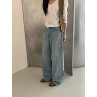 Light Blue Denim Wide Pants Push