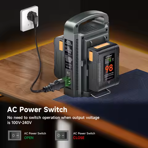 PLAO Dual-Channel V-Mount/V Lock Battery Charger 100-240V USB Fast Charger for 98Wh, 199Wh, 229Wh Mo