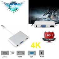 3 in 1 USB-C USB 3.1 Type C to HDMI Digital AV+VGA+3.5mm Audio Female Adapter for Macbook 12 Inch La