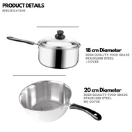 Stainless Steel Sauce Pan with Lid Pot Sauce Pot with Cover Cookware Maggi Pot PERIUK TANGKAI PANJAN