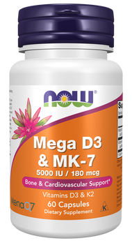 Now Foods MEGA D3 & MK7 5000IU /180mcg - 60/120 Veg Caps นาวฟู้ดส์ วิตามินดี 3 และ เค ดูแลสุขภาพกระด