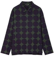 轉賣 marimekko x uniqlo 設計師聯名 石頭圓點法蘭絨襯衫上衣 綠色+黑色 S 小一點